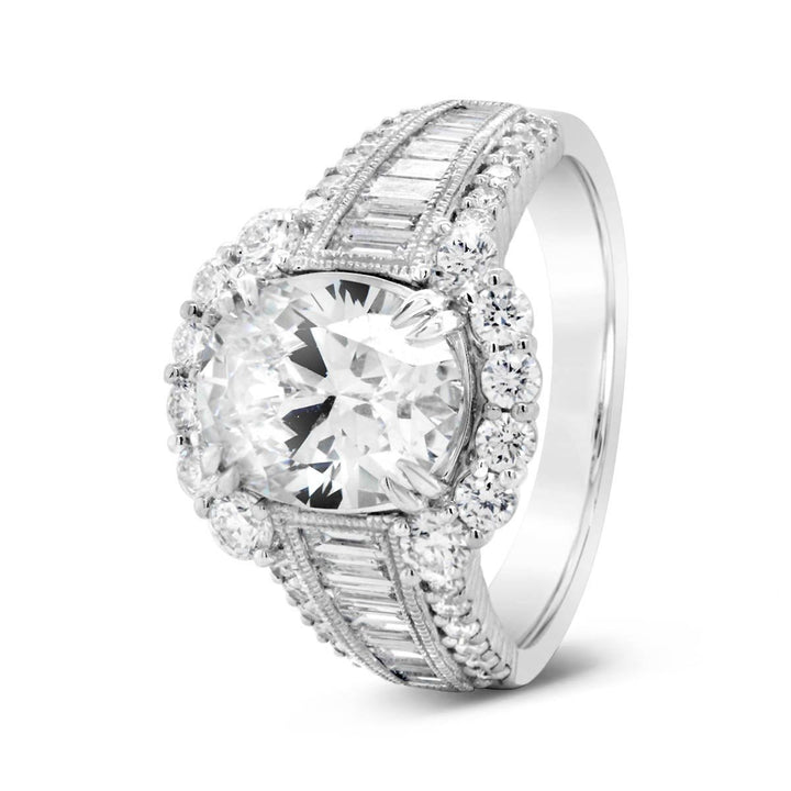 Wide Band Baguettes Diamond Engagement Ring - 1007AD