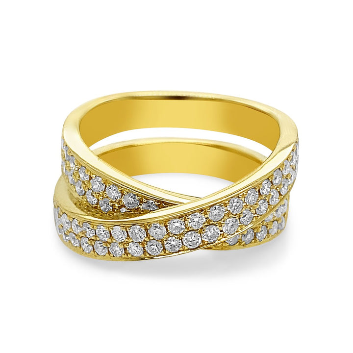 Yellow Gold Cross Over Diamond Fashion Ring - DR32364