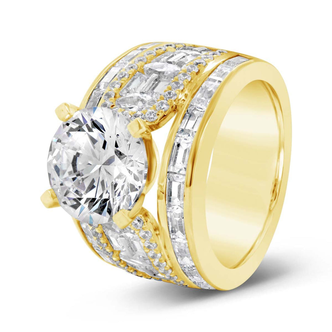 Wide Band Diamond Engagement Ring with Baguettes - YJC3518R