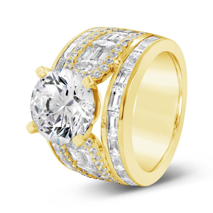 Wide Band Diamond Engagement Ring with Baguettes - YJC3518R