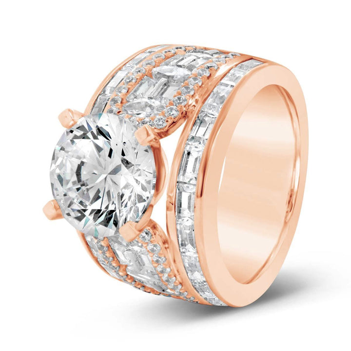Wide Band Diamond Engagement Ring with Baguettes - YJC3518R