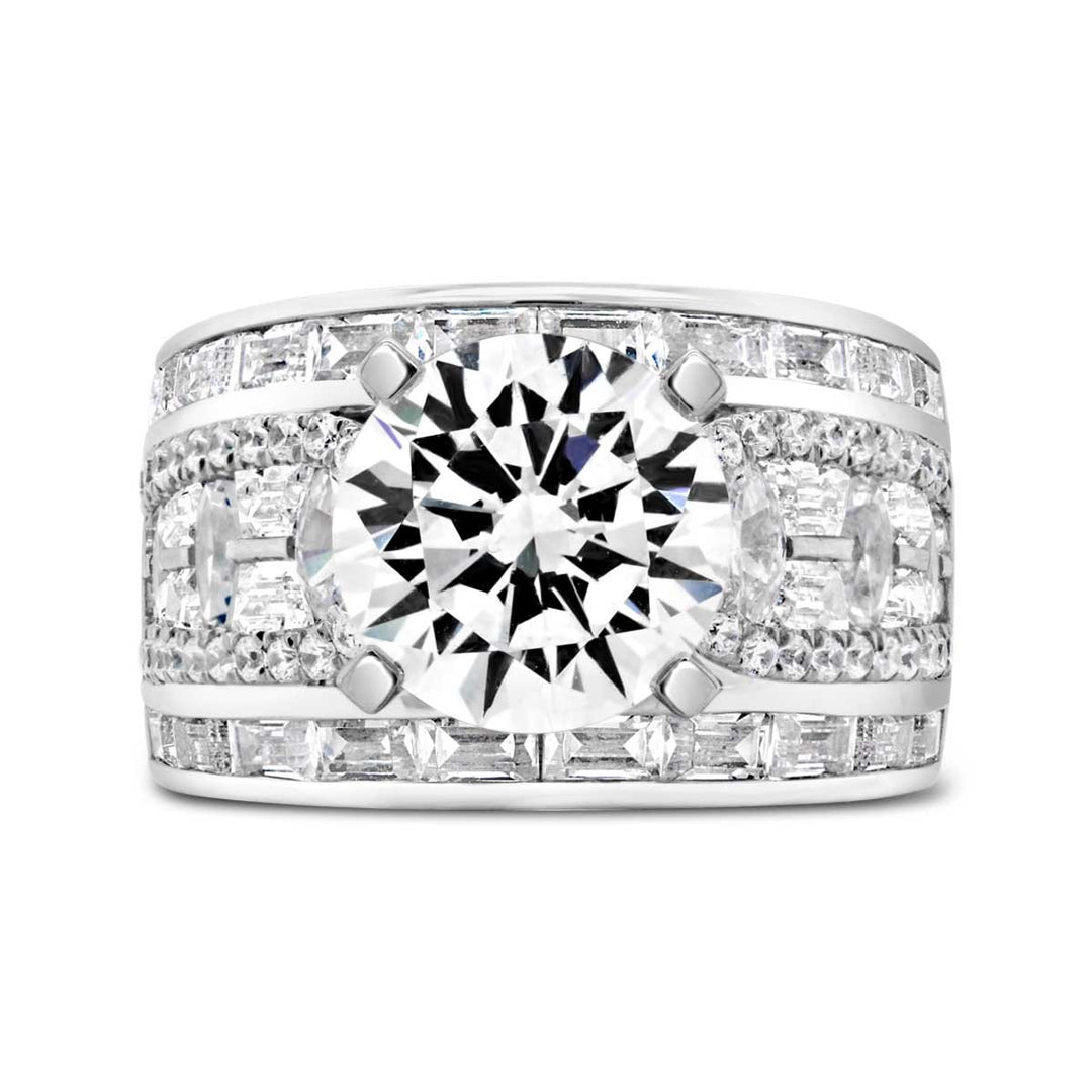 Wide Band Diamond Engagement Ring with Baguettes - YJC3518R