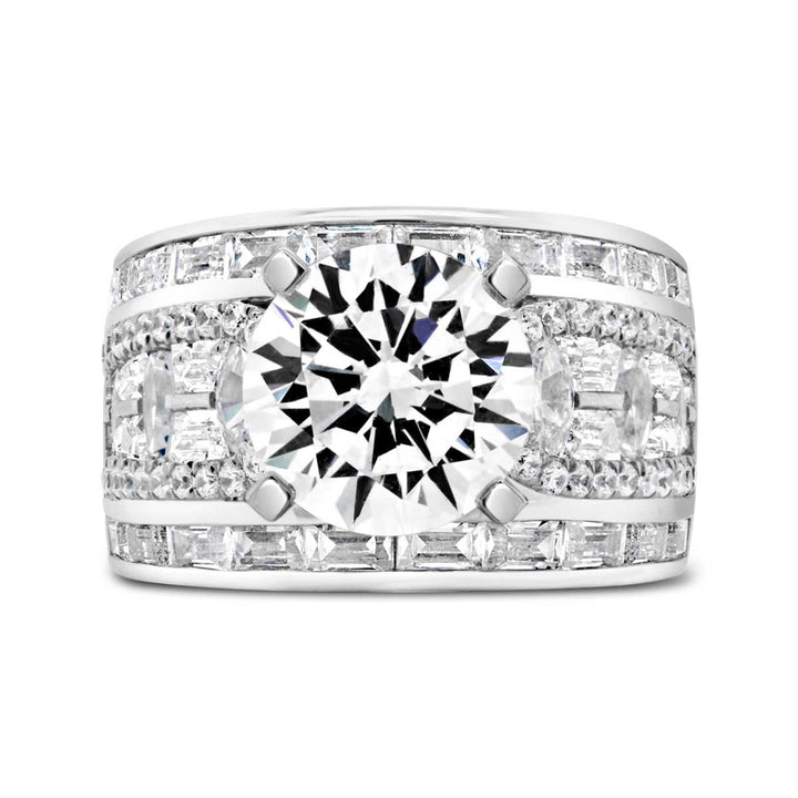 Wide Band Diamond Engagement Ring with Baguettes - YJC3518R