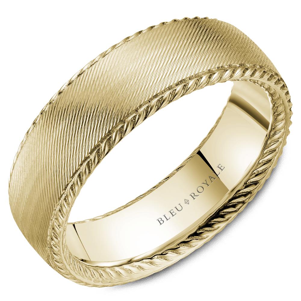 Gold Textured Men's Wedding Band with Rope Edges RYL-222Y7 – The