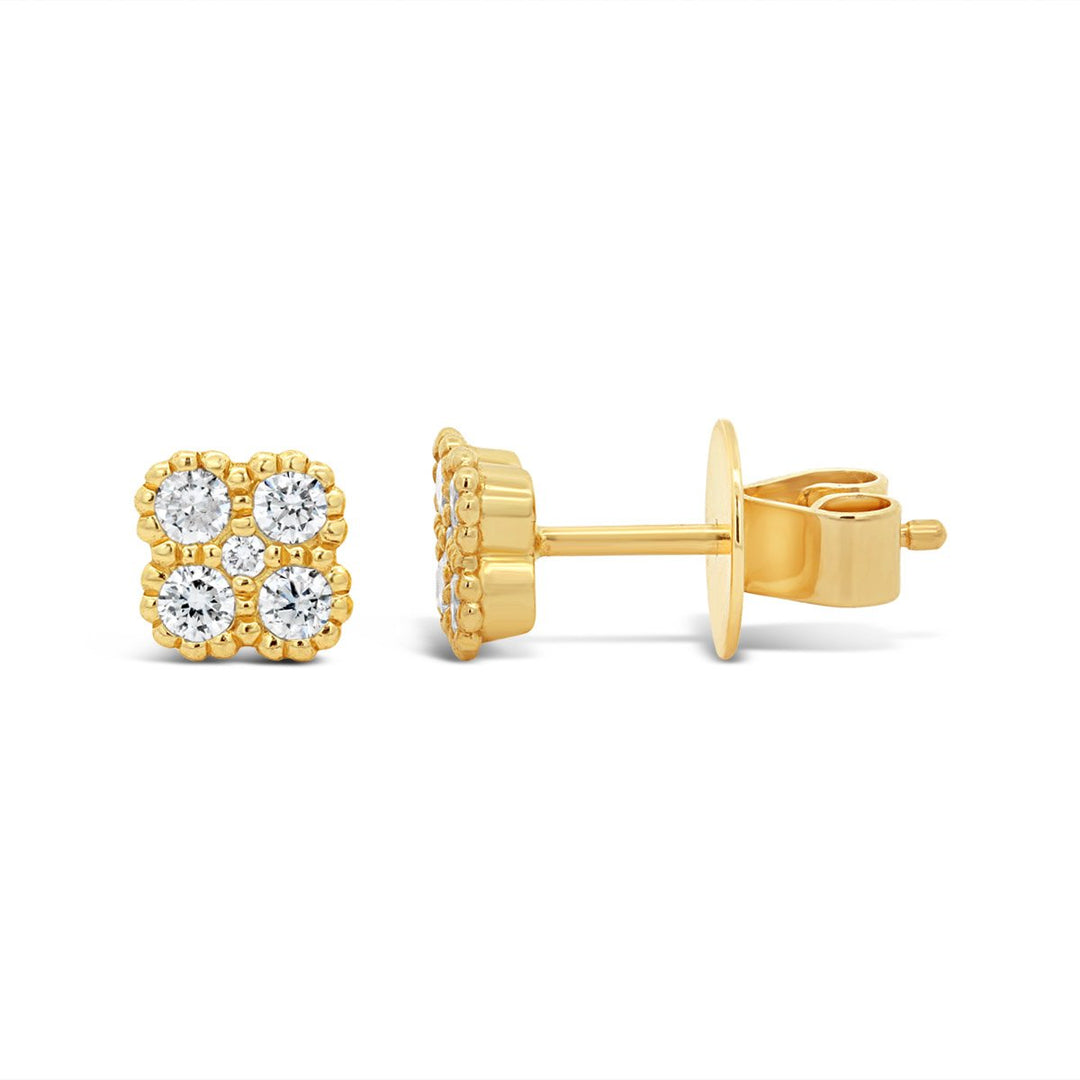 Four Leaf Clover Diamond Stud Earrings - EN3432Y