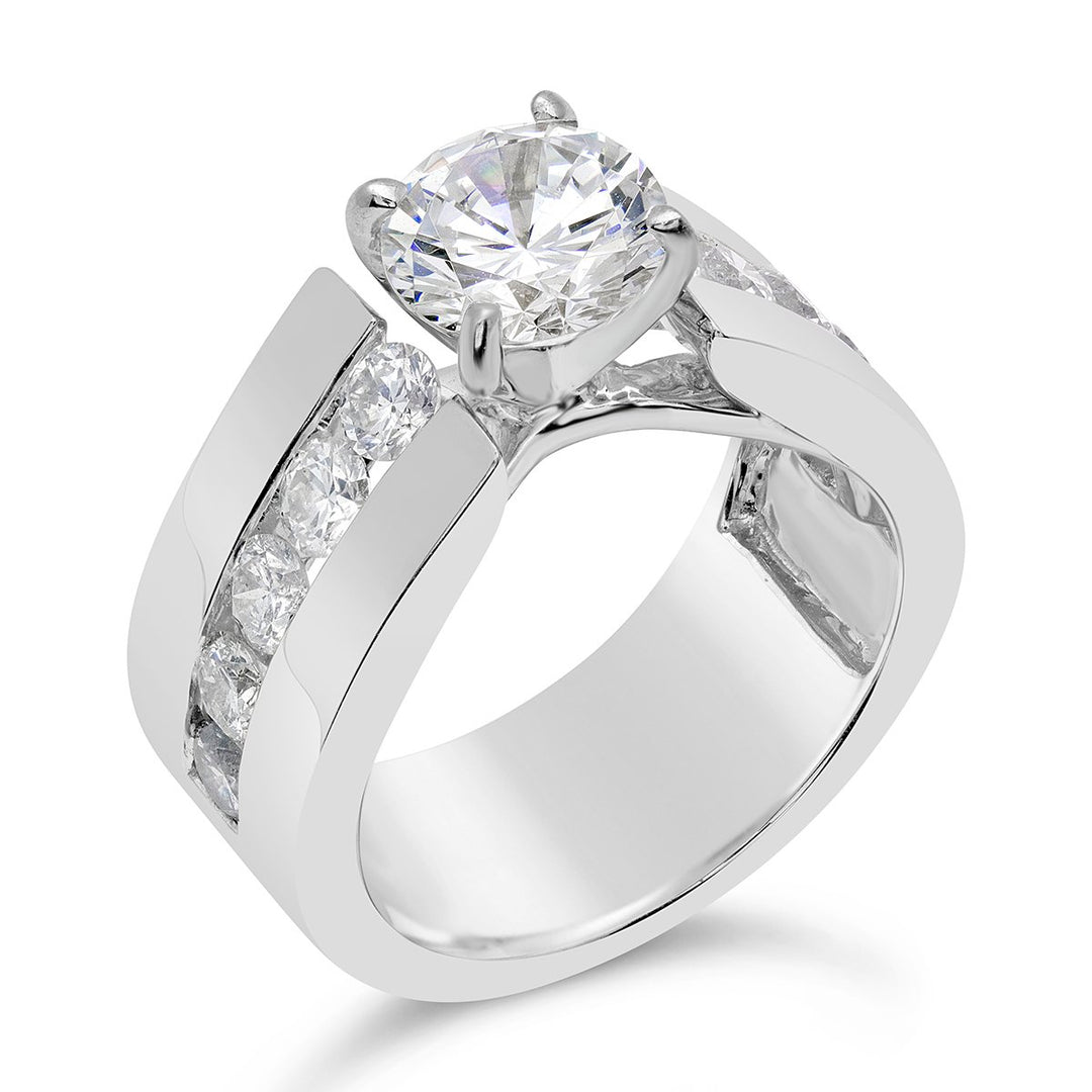 Wide Band Engagement Ring with Channel Set Side Diamonds – The