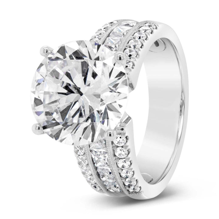 Wide Band Diamond Engagement Ring with Princess Cut Accent Diamonds - YJC3540R