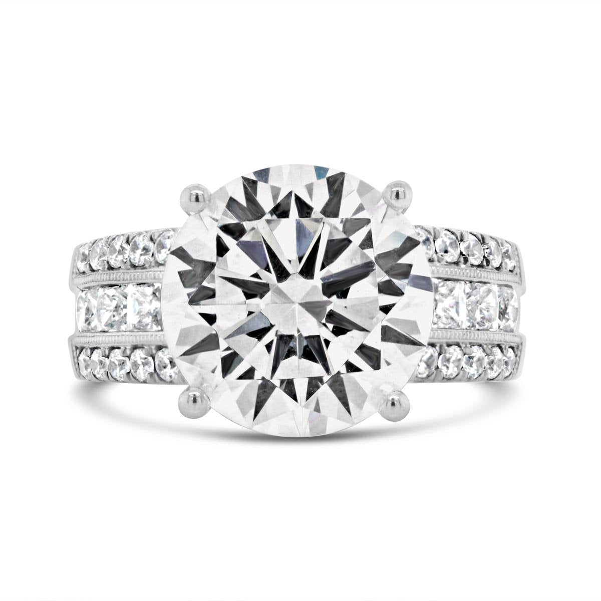 Wide Band Diamond Engagement Ring with Princess Cut Accent