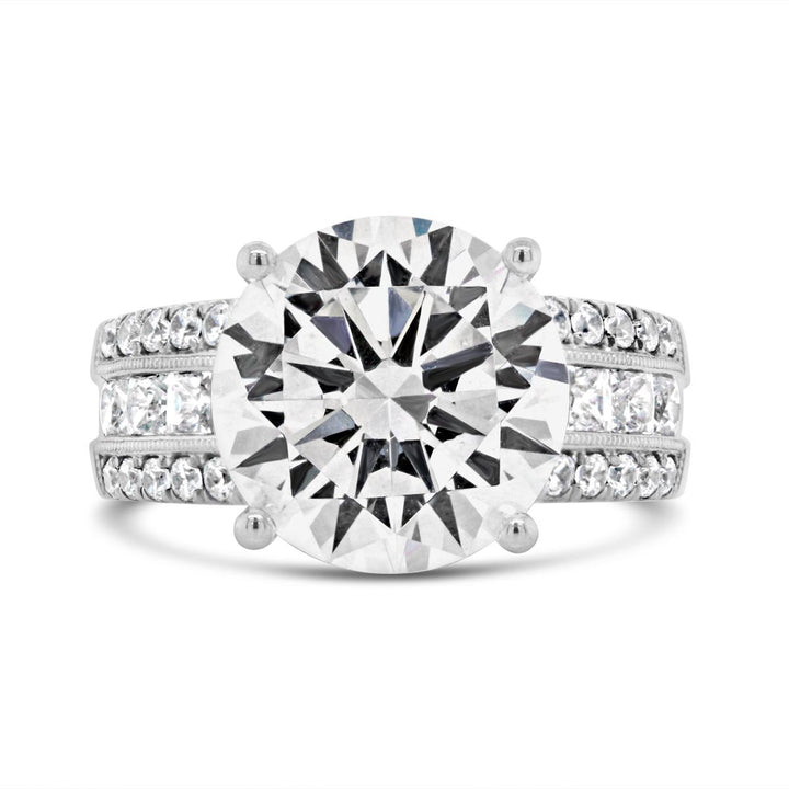 Wide Band Diamond Engagement Ring with Princess Cut Accent Diamonds - YJC3540R