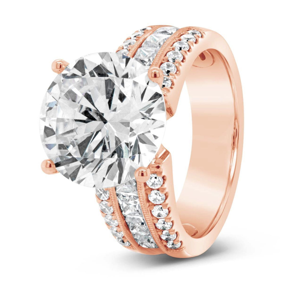 Wide Band Diamond Engagement Ring with Princess Cut Accent Diamonds - YJC3540R