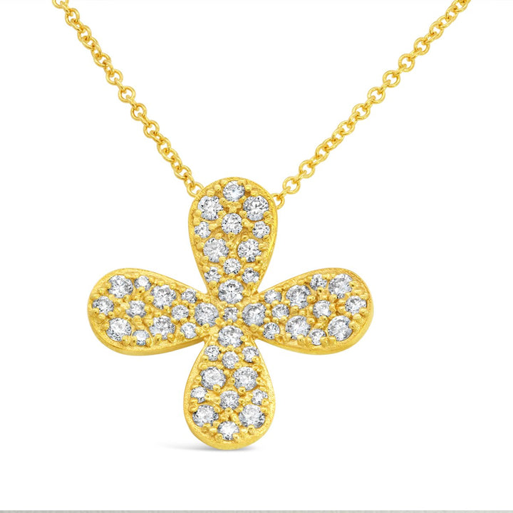 14K Yellow Gold Marika Desert Gold Diamond Pave 4 Petal Flower Slider Necklace - MDG8823