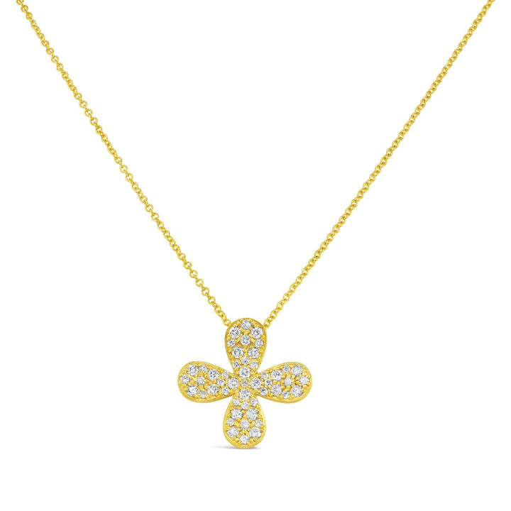 14K Yellow Gold Marika Desert Gold Diamond Pave 4 Petal Flower Slider Necklace - MDG8823