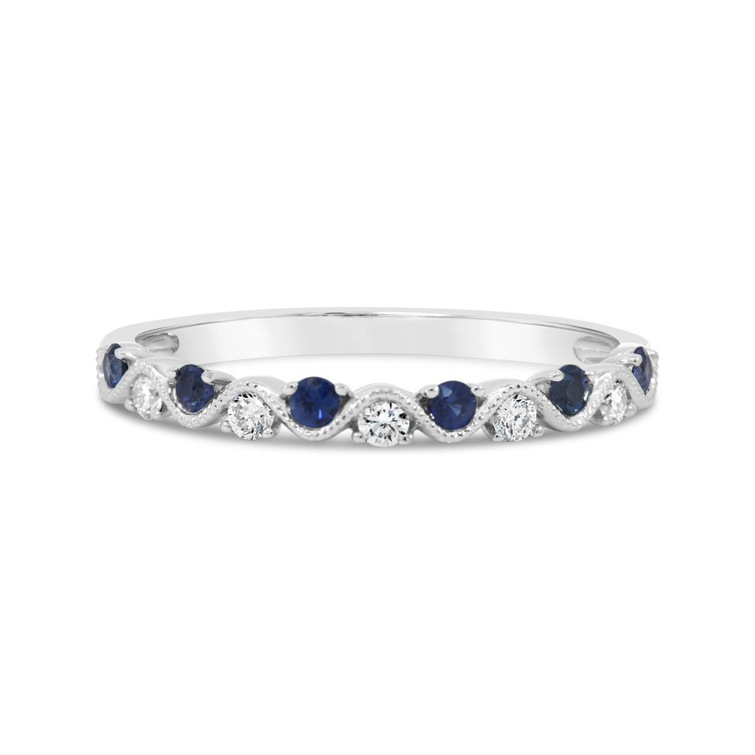 Diamond Wavy Milgrain Diamond & Sapphire Band  - R2261003