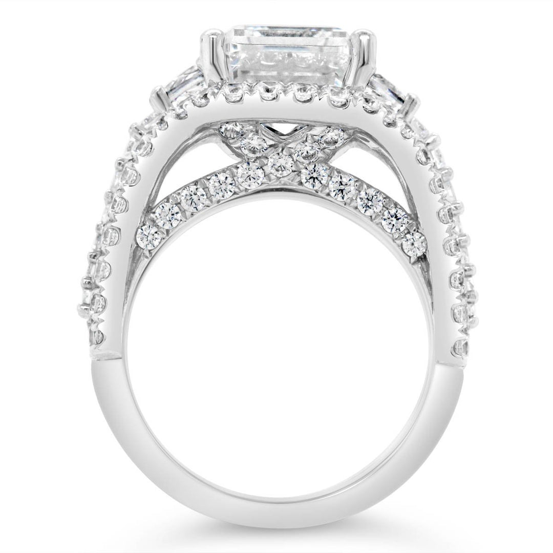 Wide Band Halo Three Stone Diamond Engagement Ring - YJA6697R