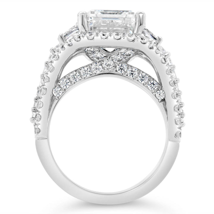 Wide Band Halo Three Stone Diamond Engagement Ring - YJA6697R