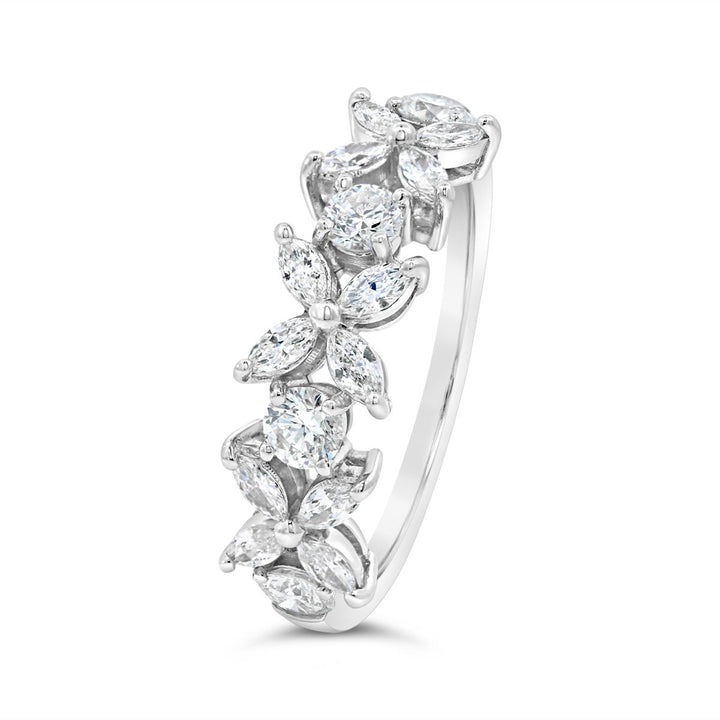 14K White Gold Diamond Flower Band with Marquise Diamonds