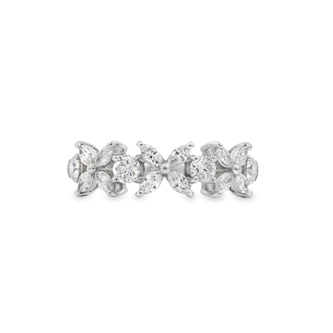 14K White Gold Diamond Flower Band with Marquise Diamonds