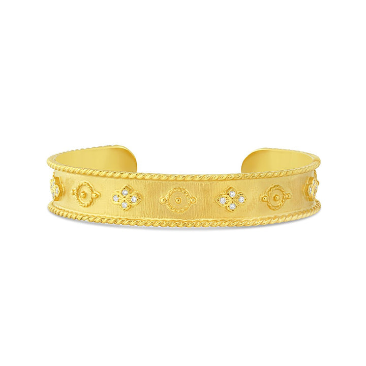 Yellow Gold Arabesque Diamond Cuff with Rope Detail - MDG8921