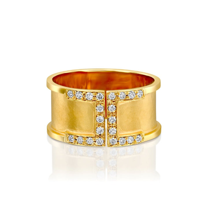 Marika Desert Gold Wide Diamond Band with Hammered Finish - MDG7886