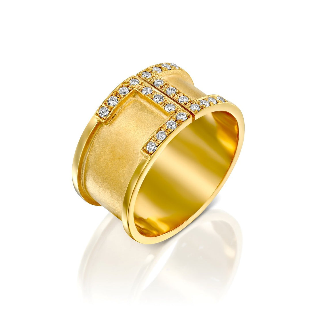 Marika Desert Gold Wide Diamond Band with Hammered Finish - MDG7886
