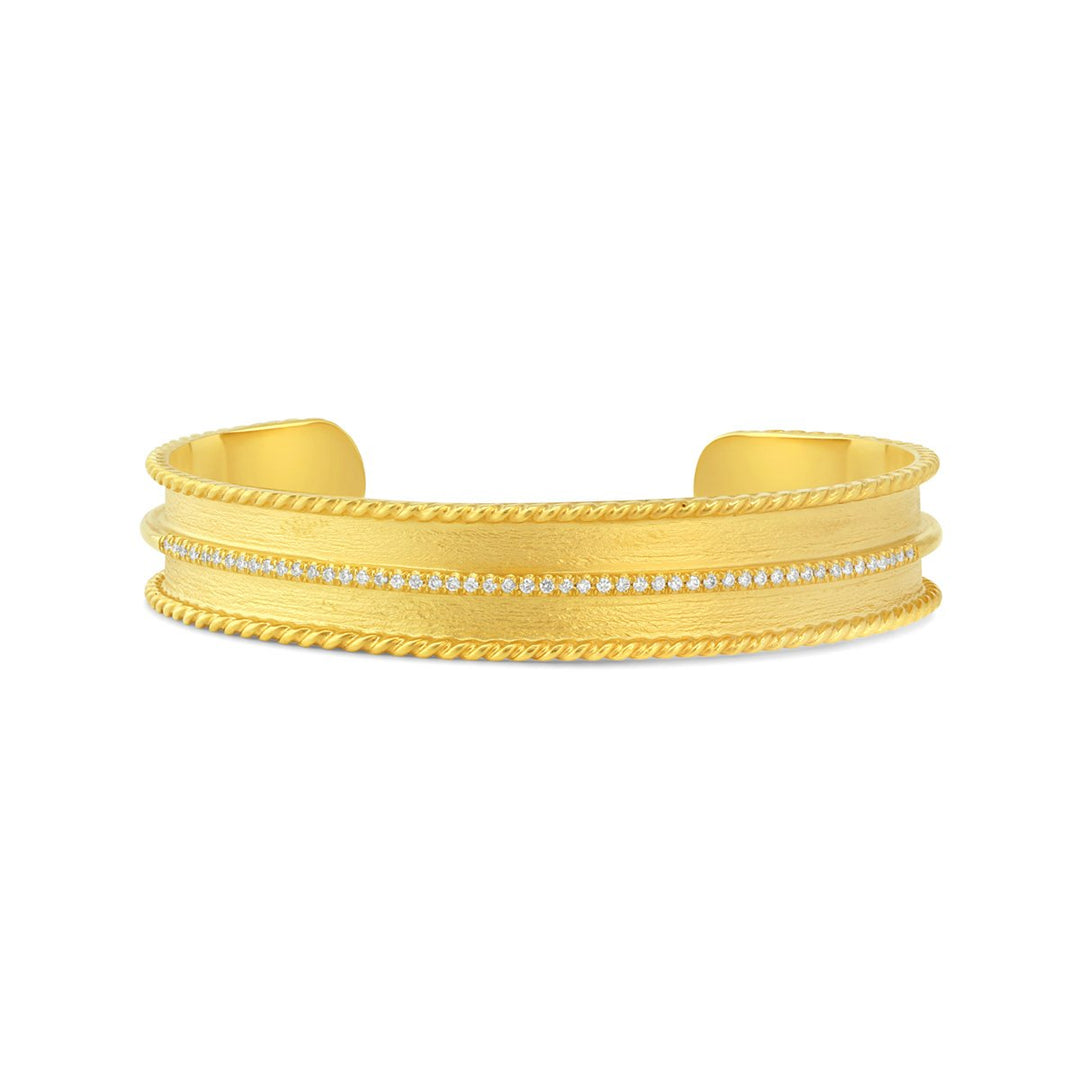 14K Yellow Gold Diamond Bangle Cuff with Rope Detail - MDG8919