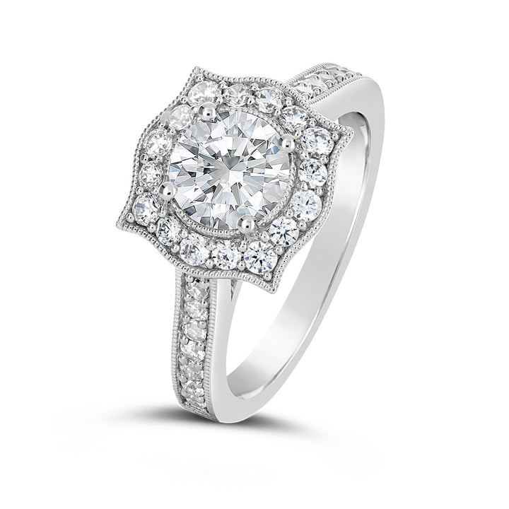 Vintage Style Diamond Halo Engagement Ring - ACB136