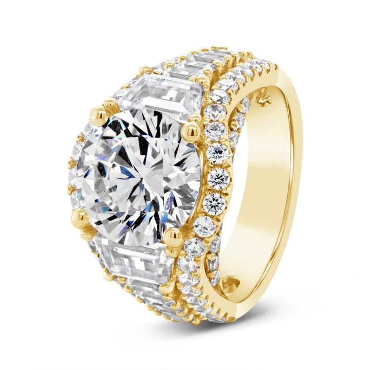 Wide Band Three Stone Diamond Engagement Ring - YJA2479R