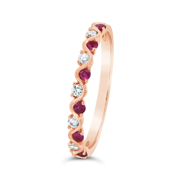 Wavy Milgrain Diamond & Ruby Band  - R22610RUB