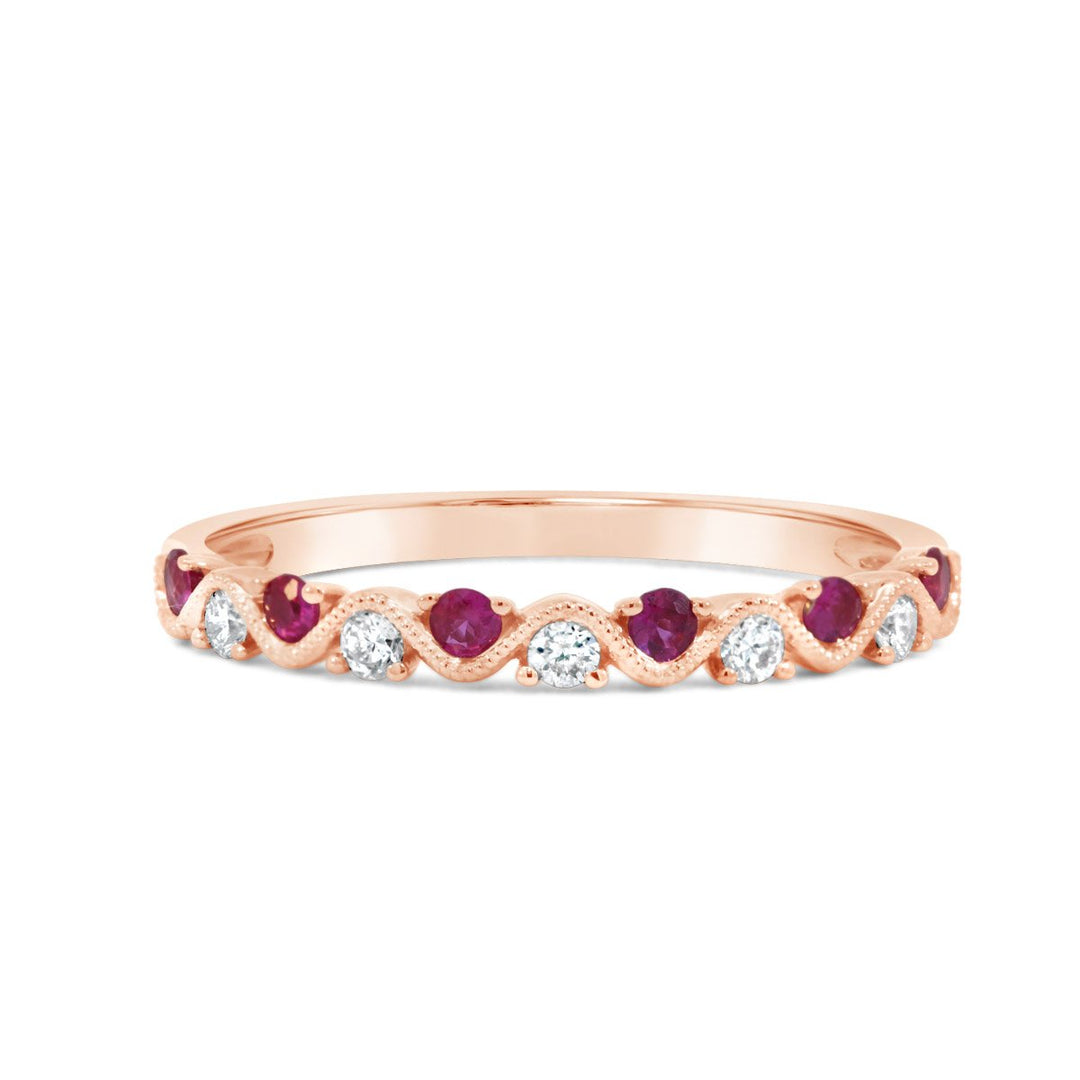 Wavy Milgrain Diamond & Ruby Band  - R22610RUB
