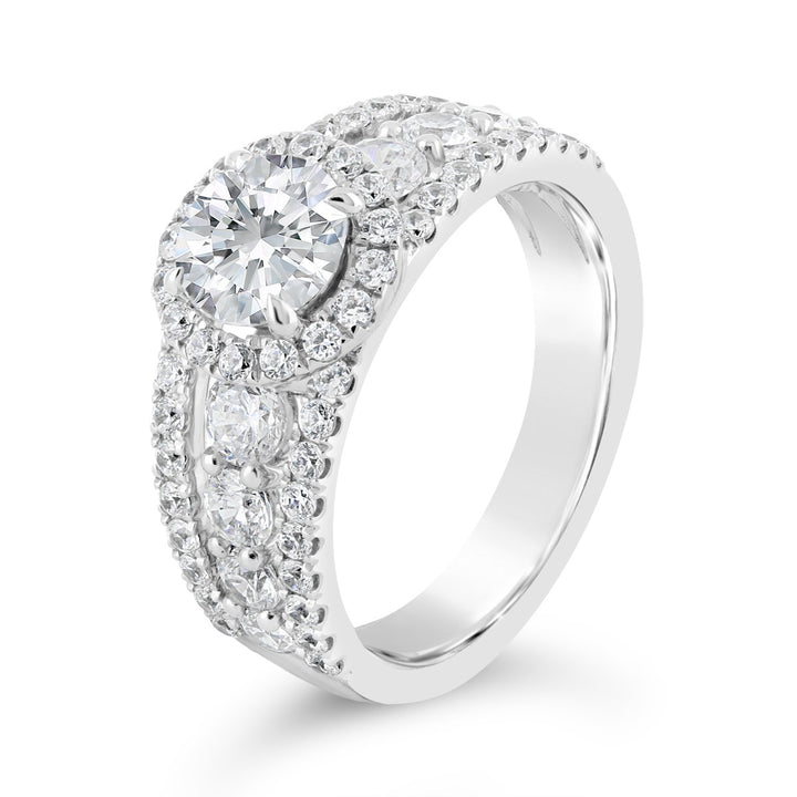 Wide Band Halo Diamond Engagement Ring - ACB115