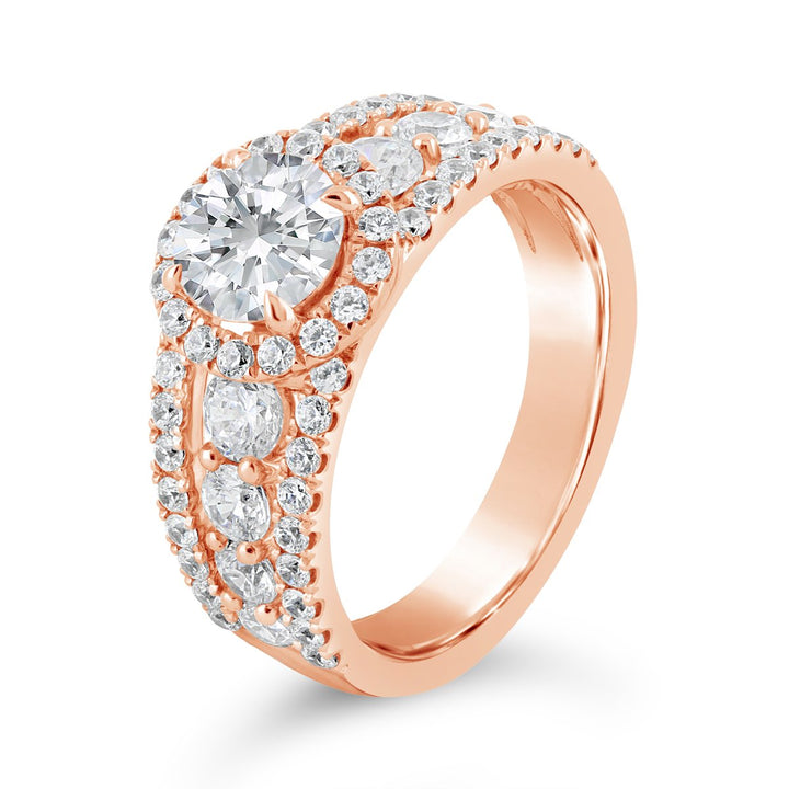 Wide Band Halo Diamond Engagement Ring - ACB115