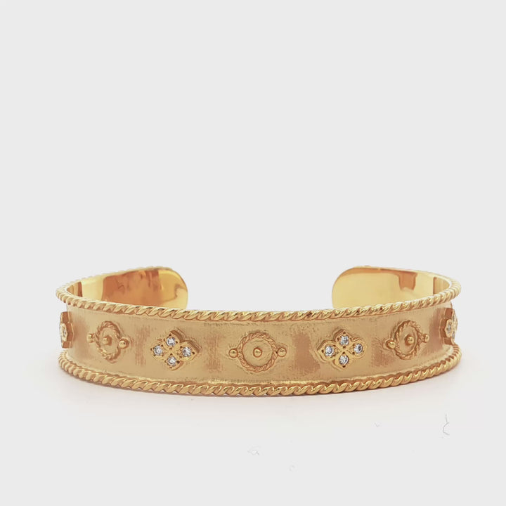 Yellow Gold Arabesque Diamond Cuff with Rope Detail - MDG8921
