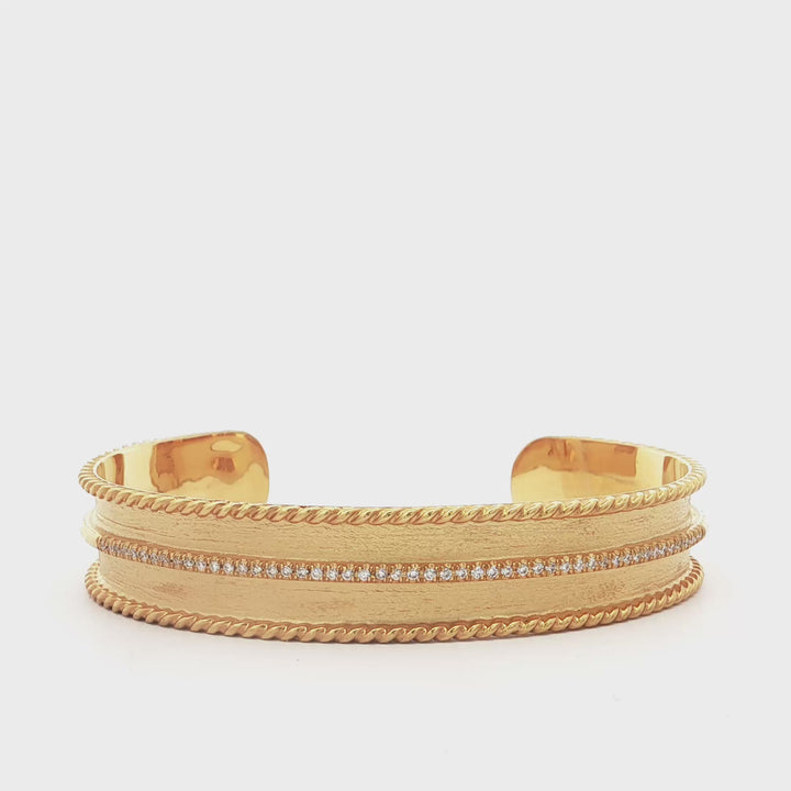 14K Yellow Gold Diamond Bangle Cuff with Rope Detail - MDG8919