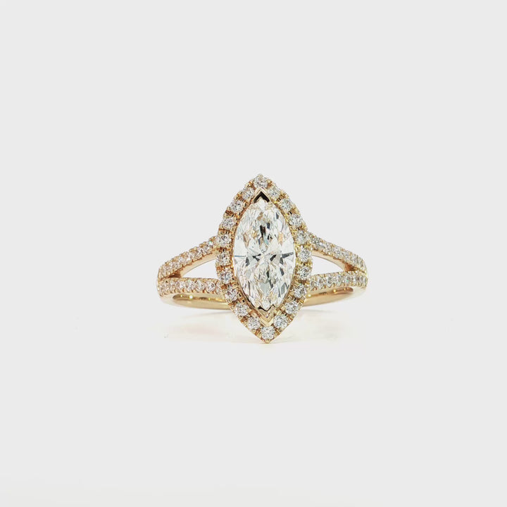 14K Yellow Gold Lab Grown Diamond Halo Split Shank Engagement Ring - RG1044