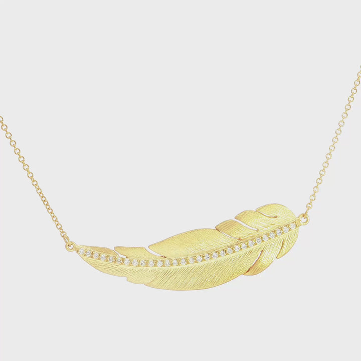 14K Yellow Gold Diamond Horizontal Feather Necklace - MDG5348