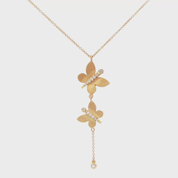 14K Yellow Gold Marika Desert Gold Double Butterfly Diamond Necklace - MDG8647
