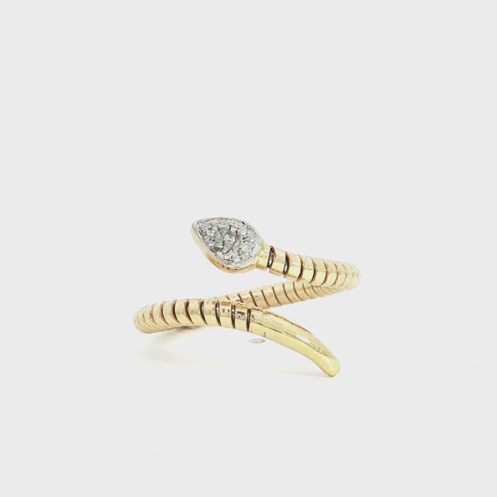 Yellow Gold Italian Pave Diamond Snake Head Flexi Ring - K434881