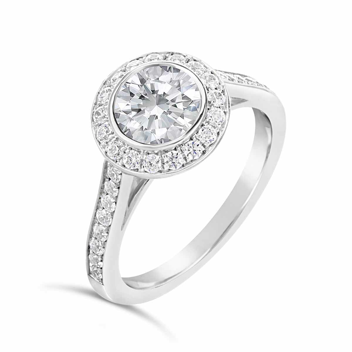 Bezel Set Diamond Halo Engagement Ring - Alessia Collection - The ...